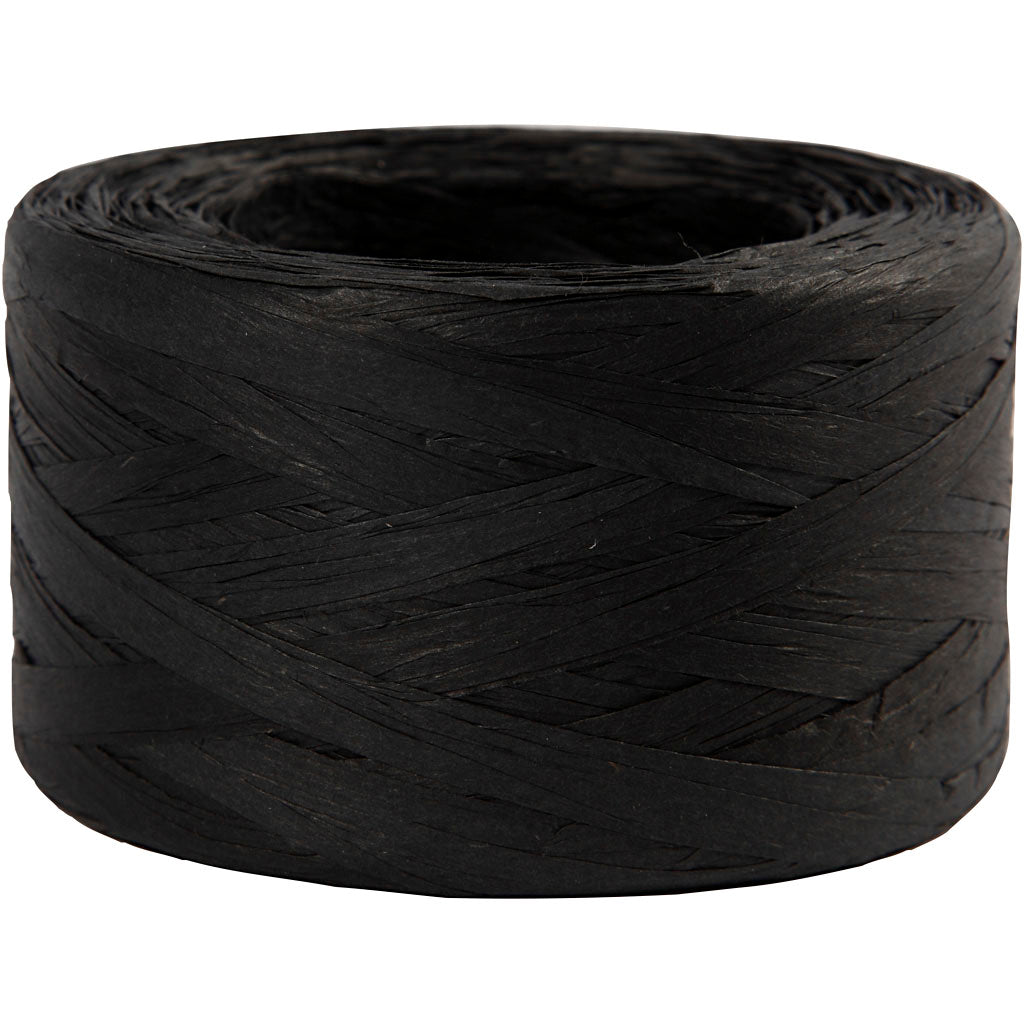 Paper Raffia Yarn, W: 7-8 mm, black, 100 m/ 1 roll
