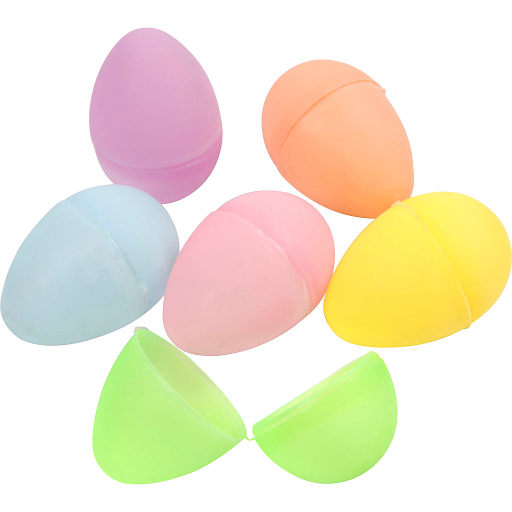 Eggs, H: 6 cm, dia. 4 cm, pastel colours, 12 pc