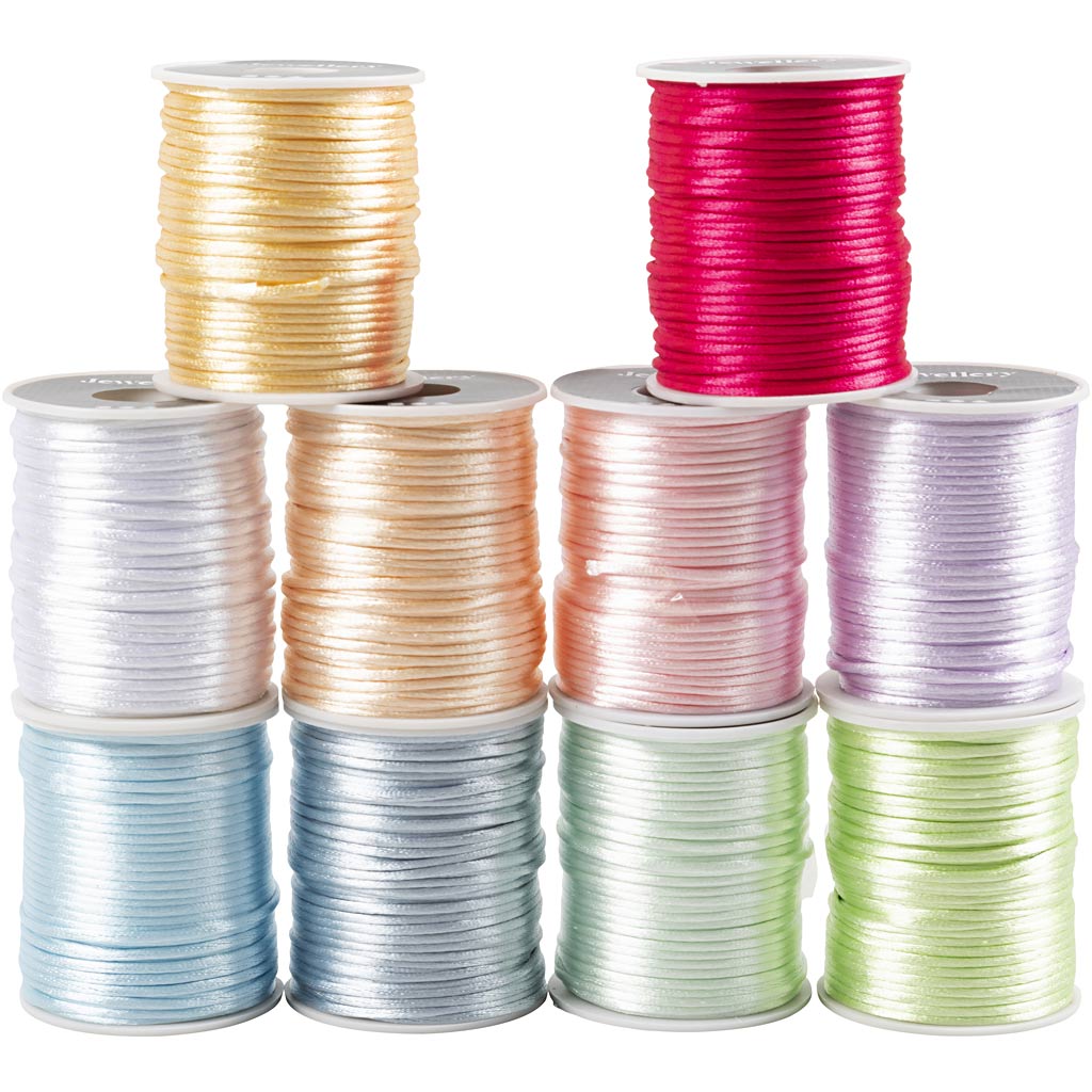 Satin Cord, thickness 2 mm, pastel colours, 10x50 m
