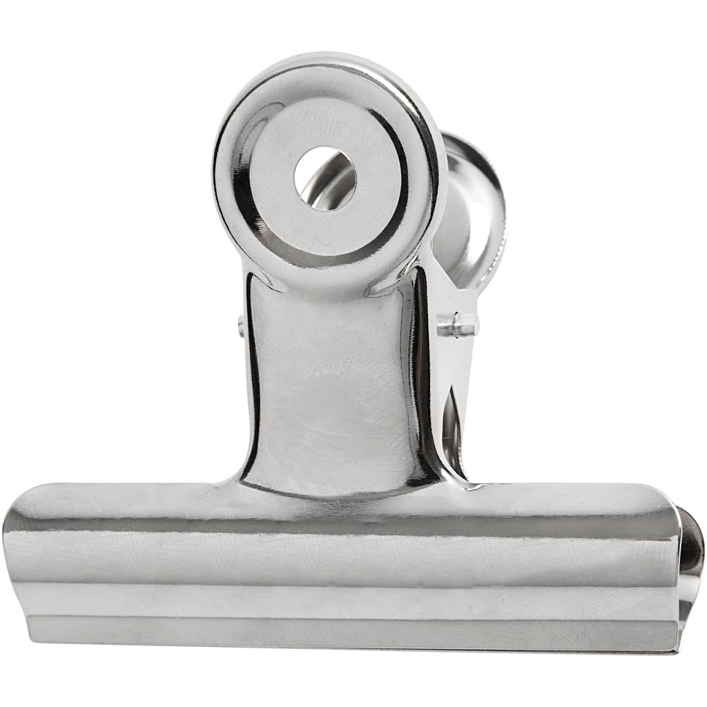 Metal Bulldog Clip, W: 7,5 cm, silver, 6 pc