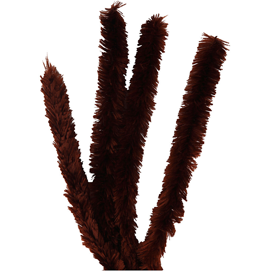 Chenille, L: 40 cm, thickness 30 mm, brown, 4 pc
