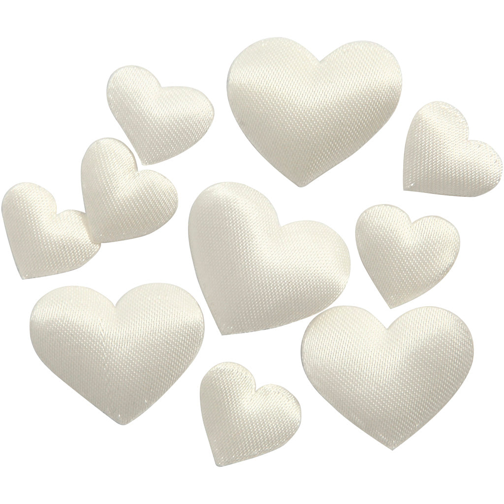 Satin Hearts, size 10+20 mm, thickness 1-2 mm, off-white, 70 pc
