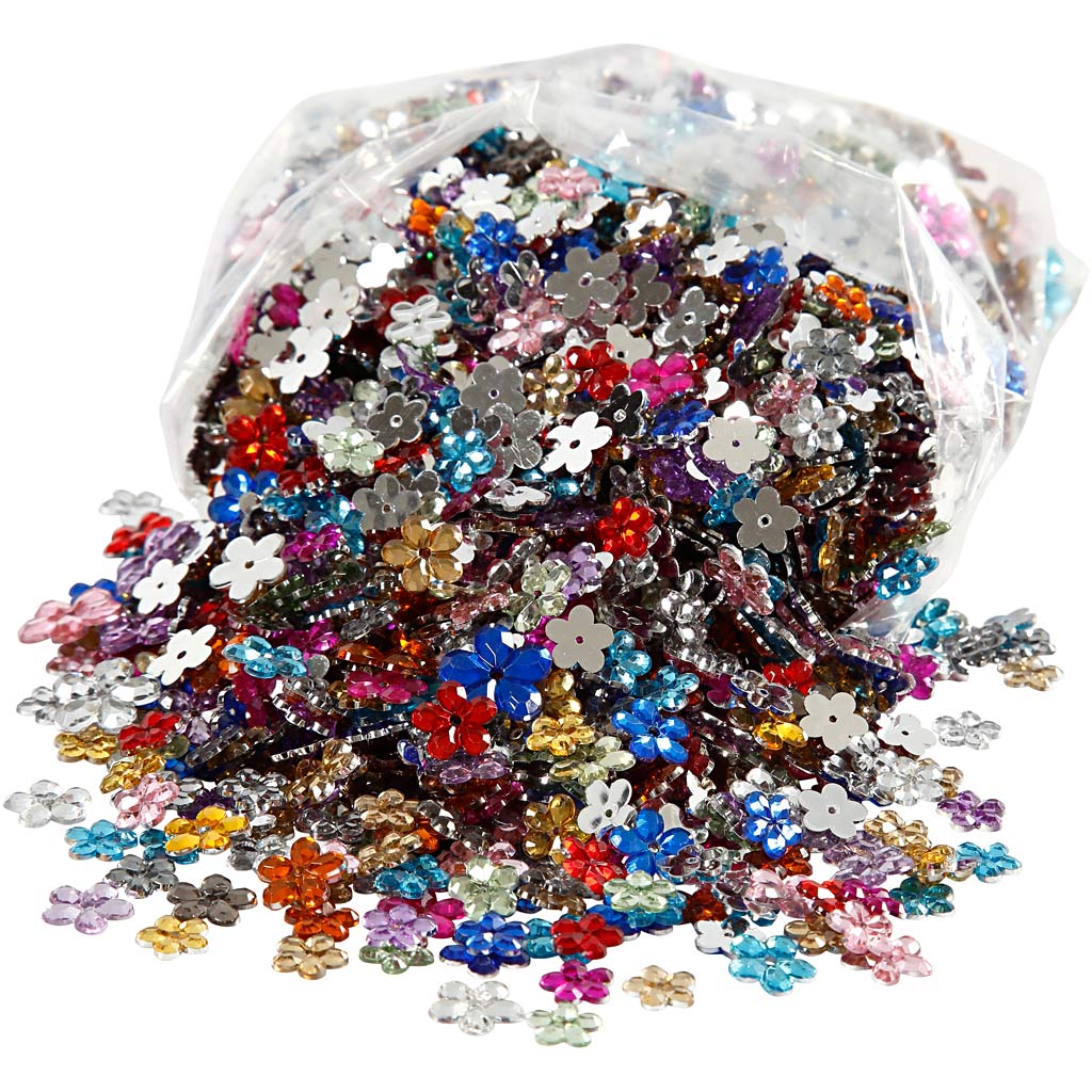 Rhinestones, dia. 6+10+12 mm, assorted colours, 2520 pc
