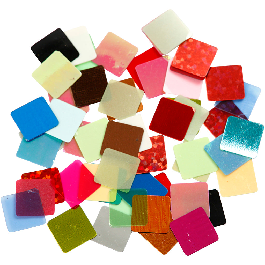 Foil Mosaic Tiles, size 10x10 mm, ca. 6875 pc, assorted colours, 250 g