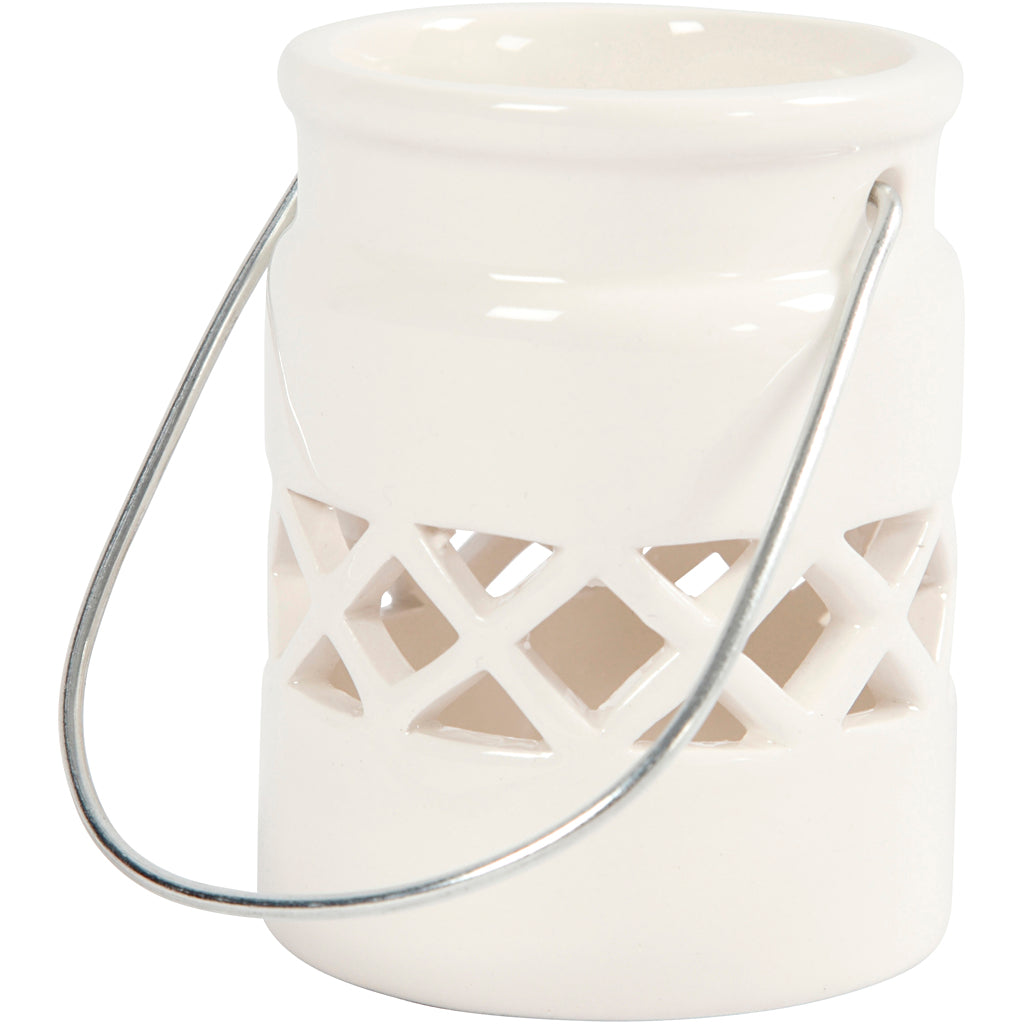 Lantern, H: 8 cm, dia. 6,2 cm, white, 2 pc