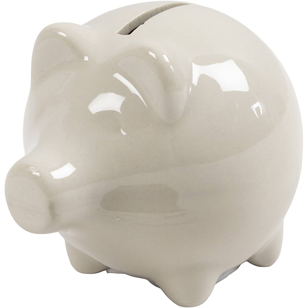 Piggy Bank, H: 8 cm, W: 8,5 cm, off-white, 10 pc