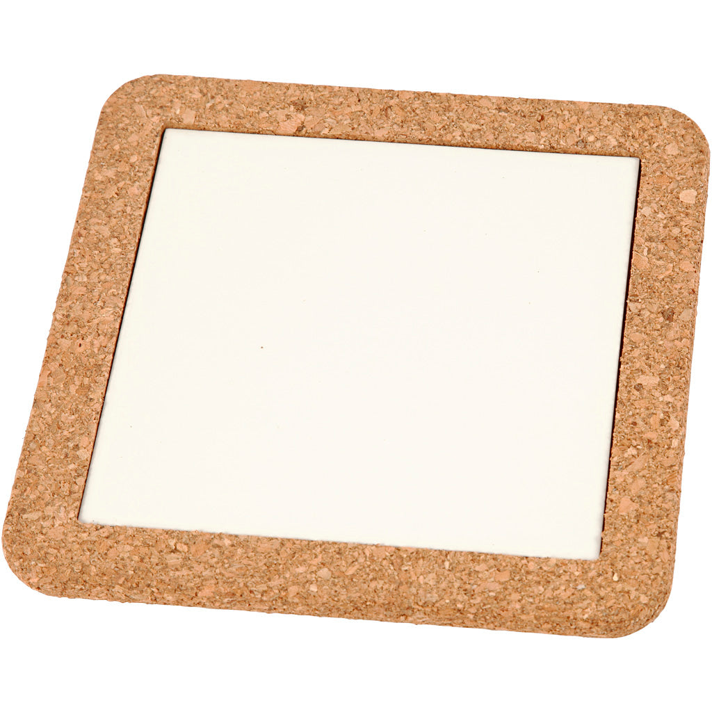 Trivet with cork frame, size 15,5x15,5x1 cm, white, 2 pc