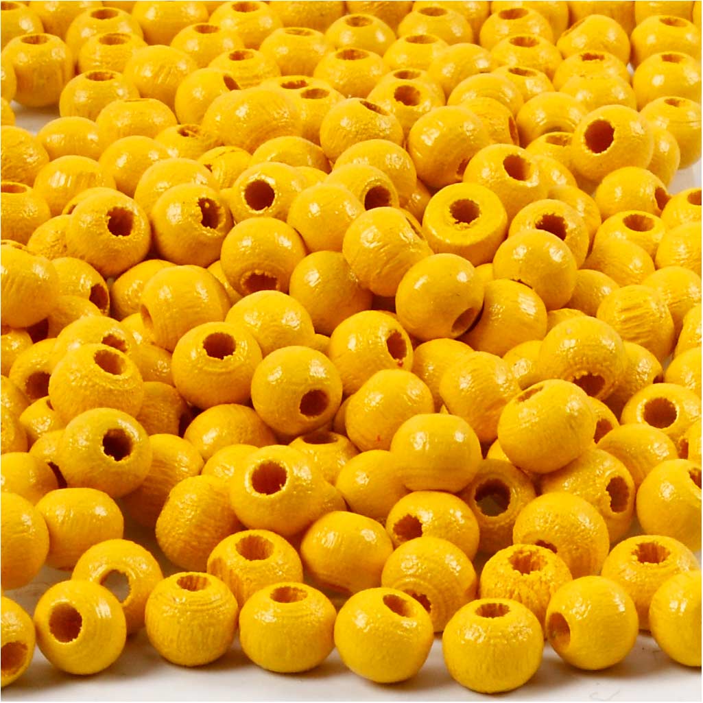Wooden Beads, dia. 5 mm, hole size 1,5 mm, yellow, 6g