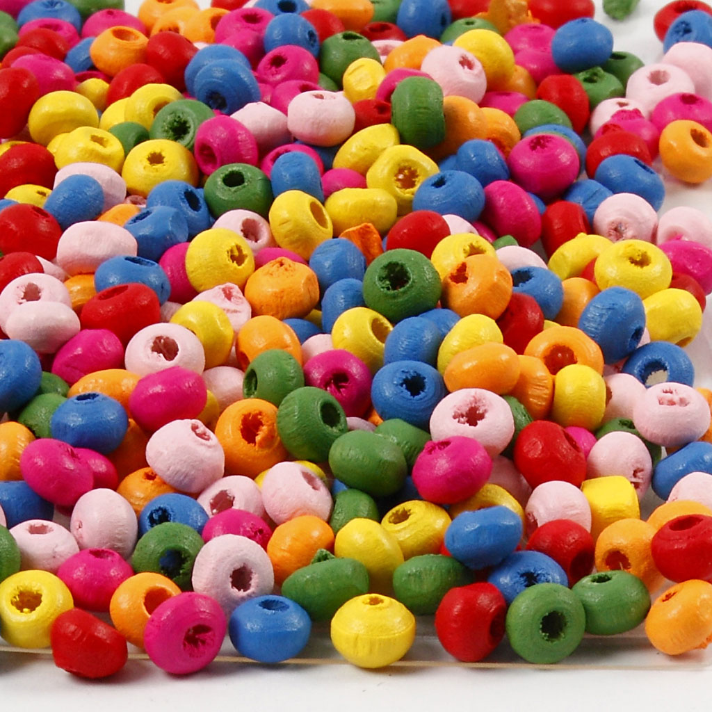 Wooden Beads, dia. 4 mm, hole size 1-1,5 mm, ca. 1500 pc, 300 g/ 1 bag