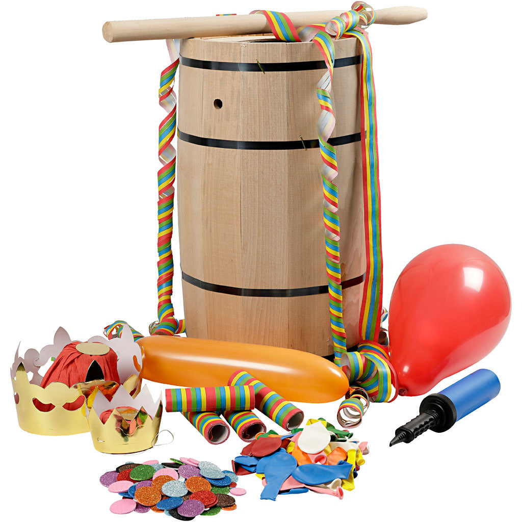 Carnival Barrel with Decorations, beech, H: 54 cm, big