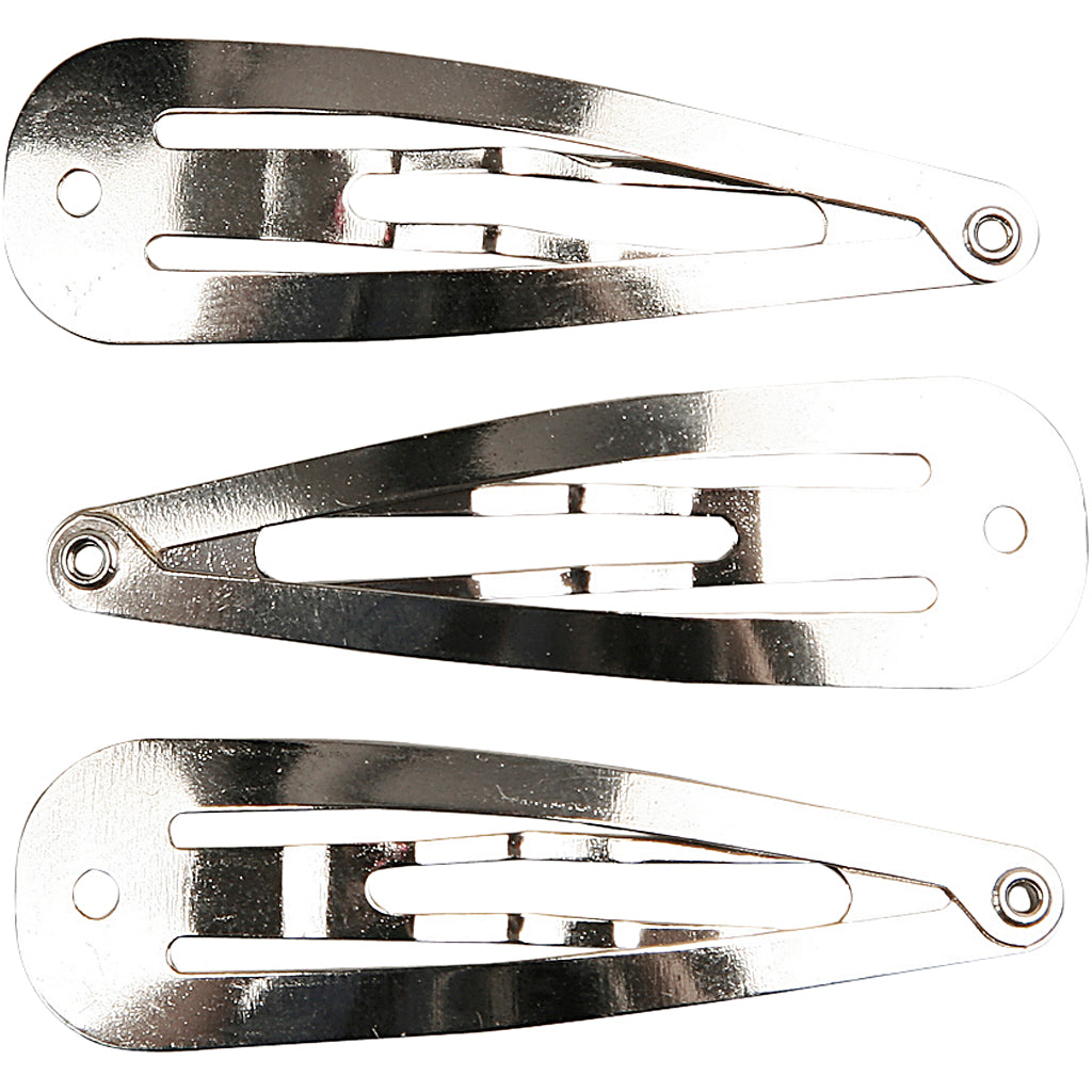 Hair Clips, L: 45 mm, W: 14 mm, silver-plated, 10 pc