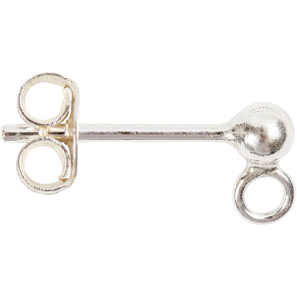 Stud Earrings, L: 13 mm, silver, 10 pc