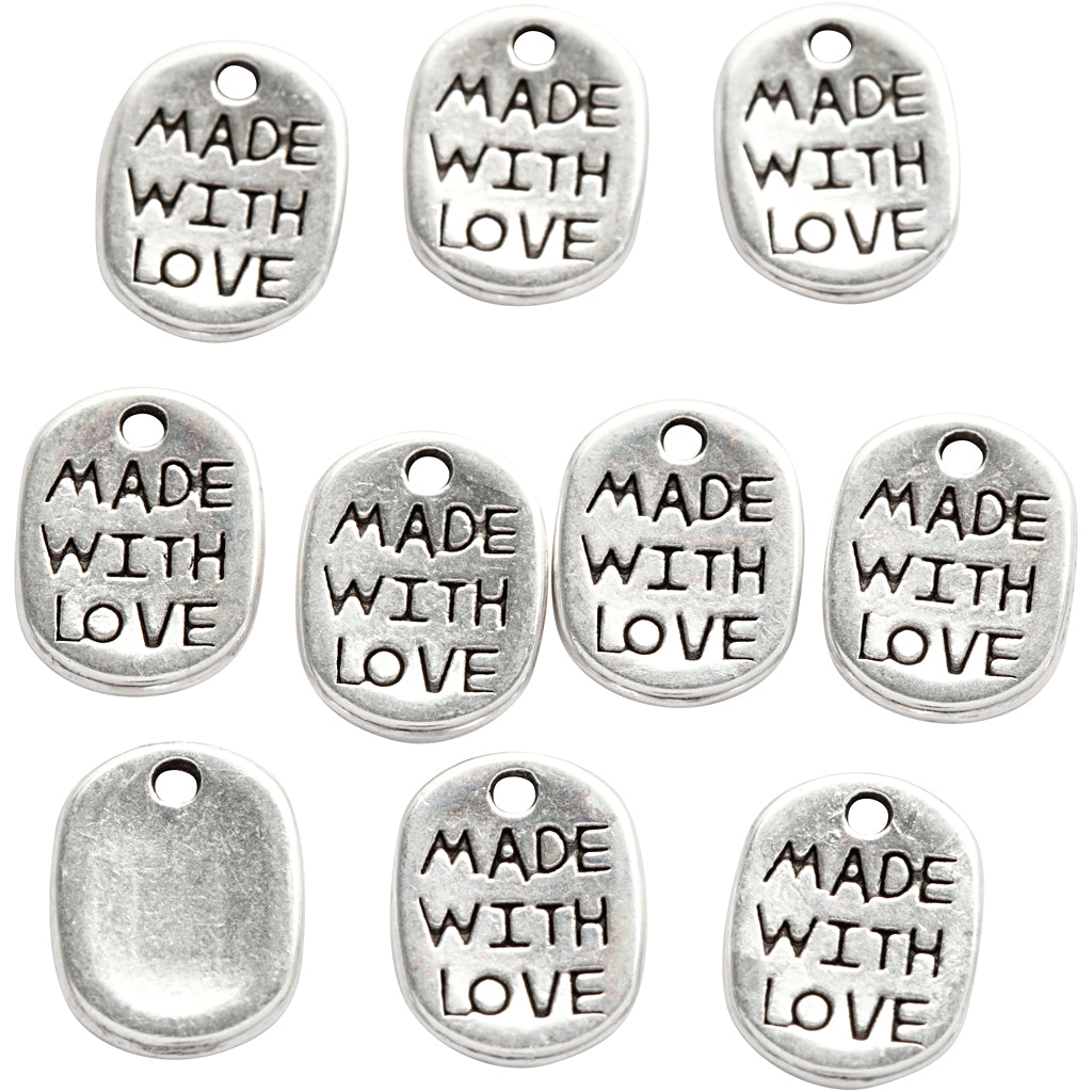 Jewellery Pendant, L: 12 mm, W: 8 mm, hole size 1 mm, silver-plated, 10 pc