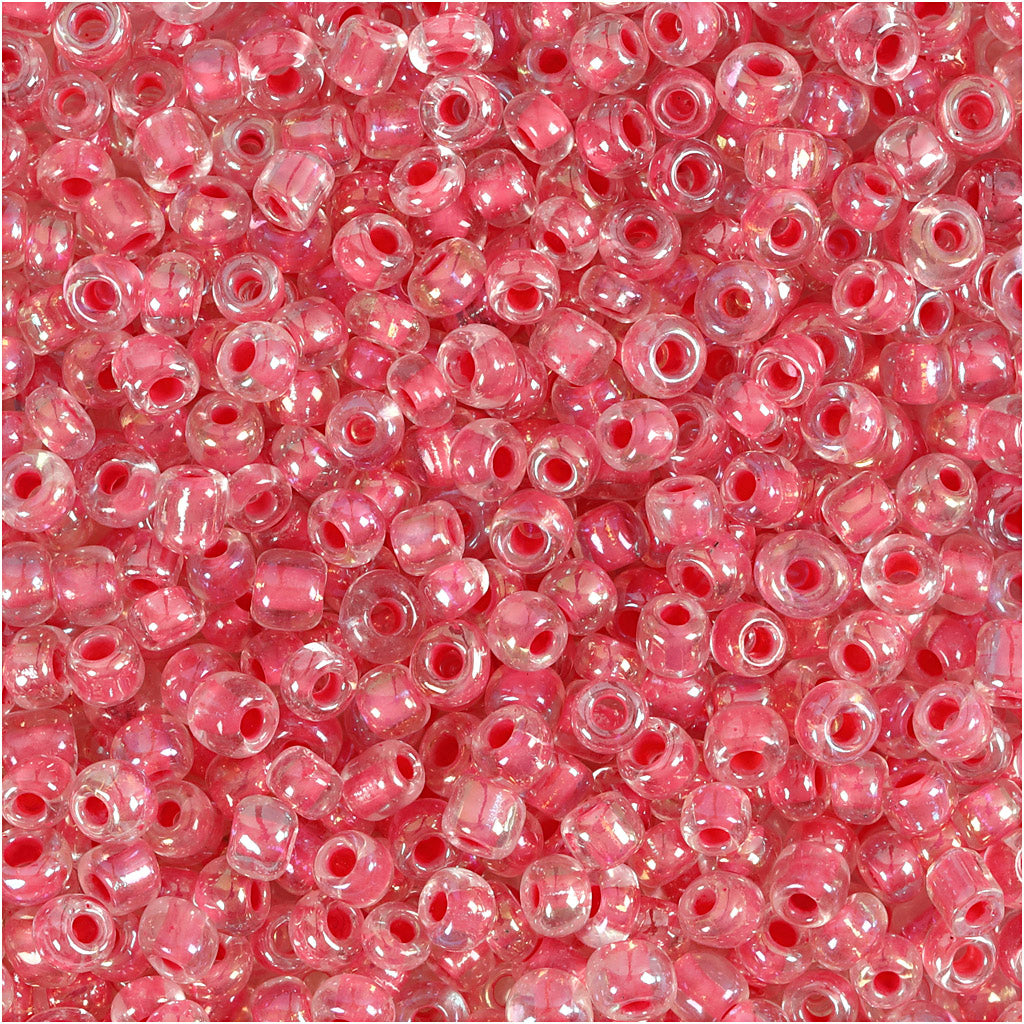 Rocaille Seed Beads, dia. 3 mm, size 8/0, hole size 0,6-1,0 mm, pink centre, 25 g