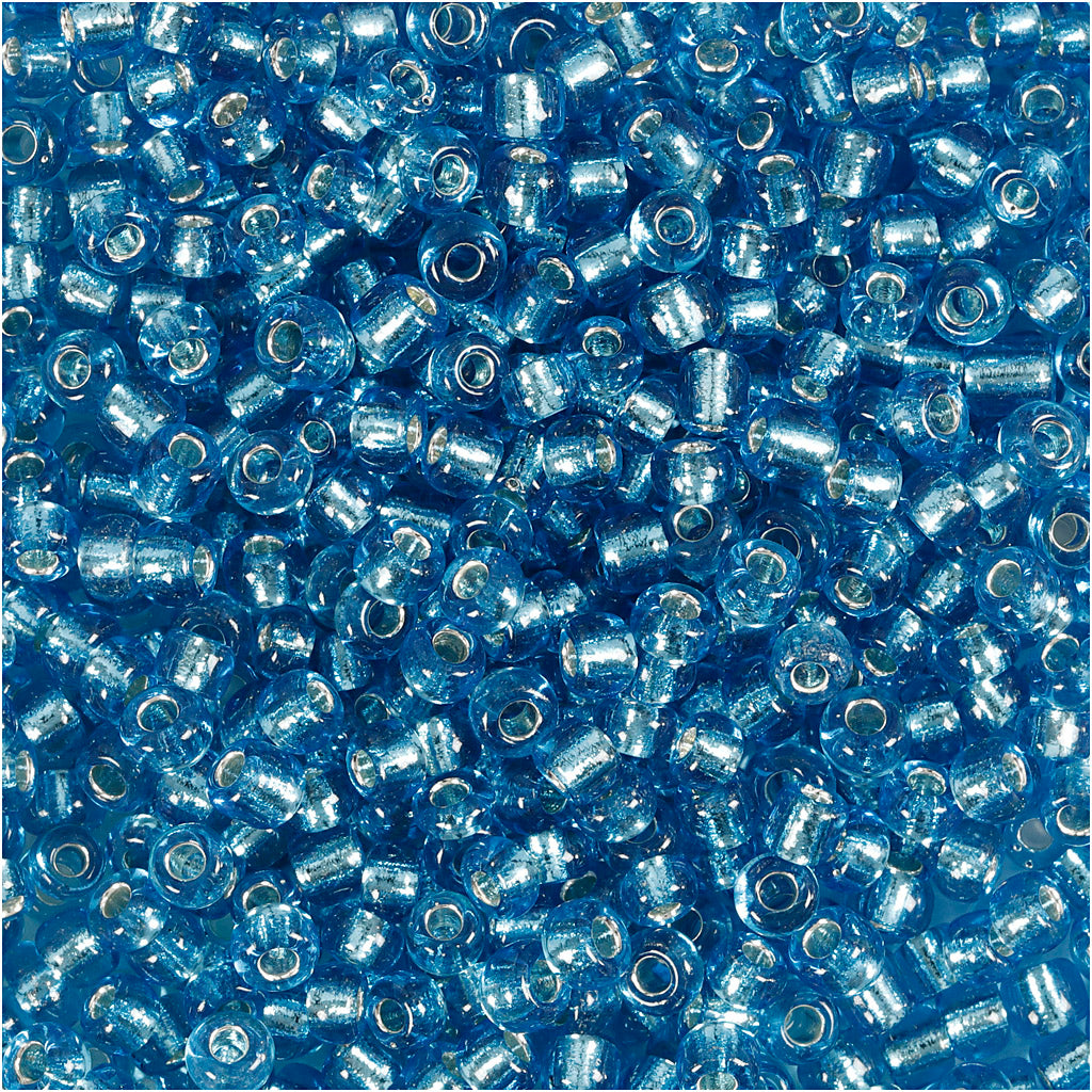 Rocaille Seed Beads, dia. 3 mm, size 8/0, hole size 0,6-1,0 mm, clear turquoise, 25 g