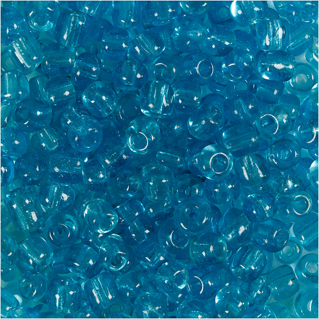 Rocaille Seed Beads, dia. 4 mm, size 6/0, hole size 0,9-1,2 mm, clear turquoise, 25 g