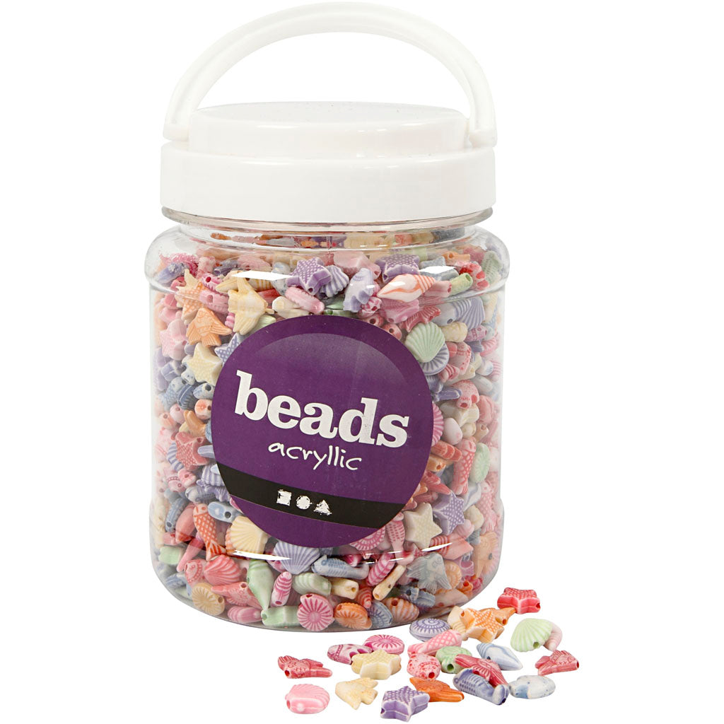 Pastel Beads, size 9-12 mm, hole size 1,2 mm, ca. 1600 pc, 500 g, 700 ml/ 1 tub