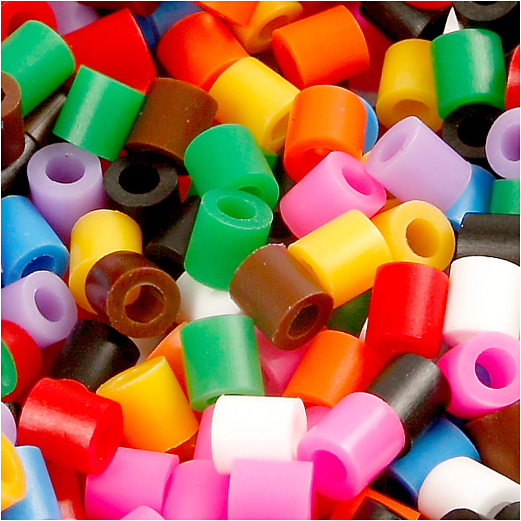 Fuse Beads, size 5x5 mm, hole size 2,5 mm, medium, standard colours, 20000 asstd./ 1 bucket