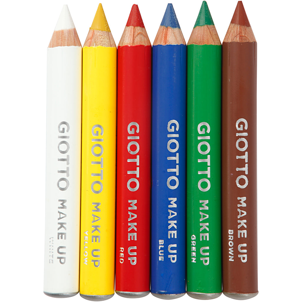 Make Up Pencils, L: 9 cm, standard colours, 6 pc