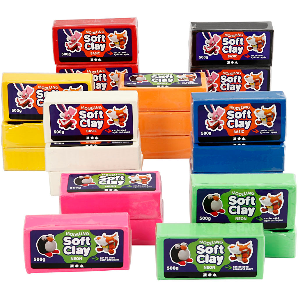 Modelling Clay, size 13x6x4 cm, assorted colours, 24x500 g