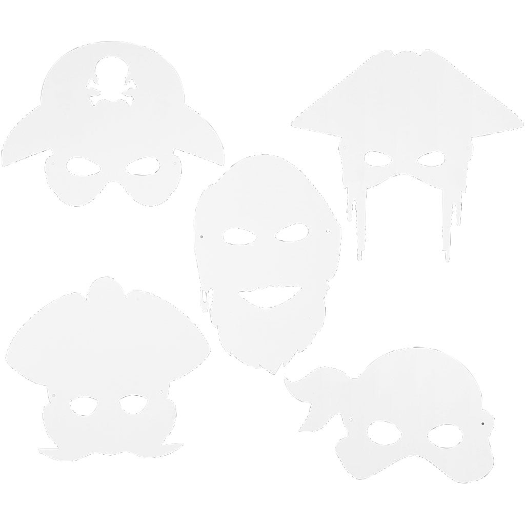 Pirate Masks, H: 16-26 cm, W: 17,5-26,5 cm, 230 g, white, 16 pc