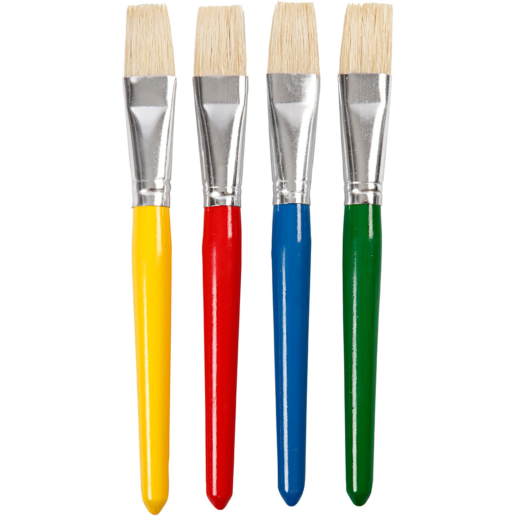 Kids Paint Brushes, L: 19 cm, W: 20 mm, flat, 4 pc