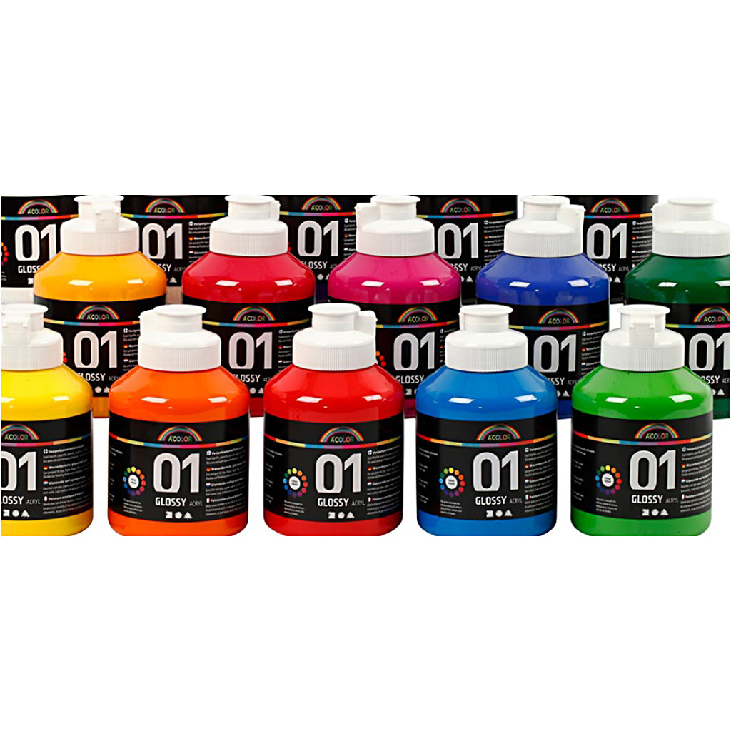 A-Color Acrylic Paint, asstd. colours, 01 - glossy, 10x500ml