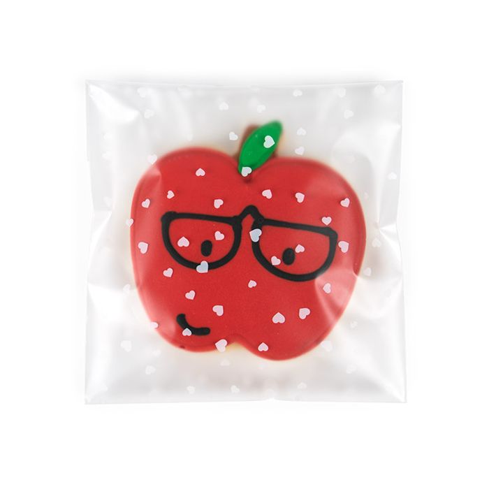 Frosted Plastic Bags 12,7x12,7 cm with Hearts Peal and Seal