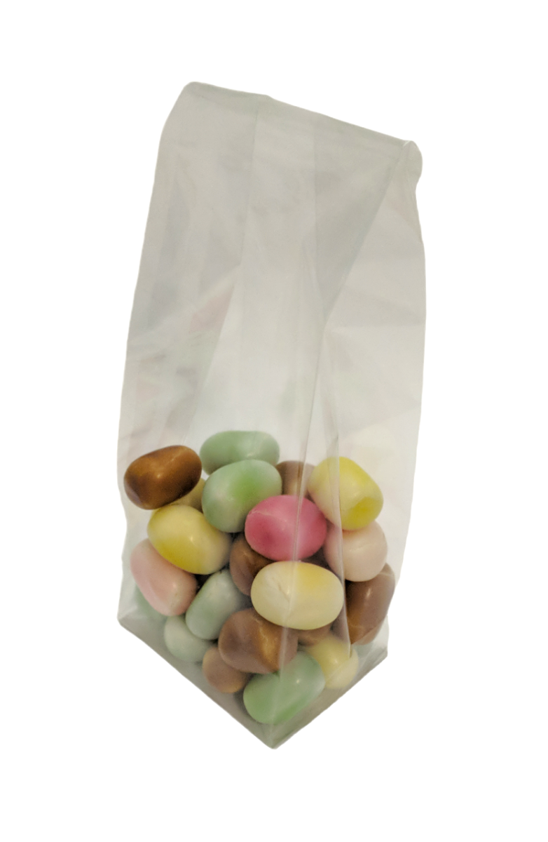 Block Bottom Bags Clear 7x5x18.5 cm with silver paper card