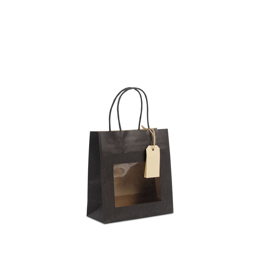 Gift bags with window and tag 18+8x19cm black (100 pcs)