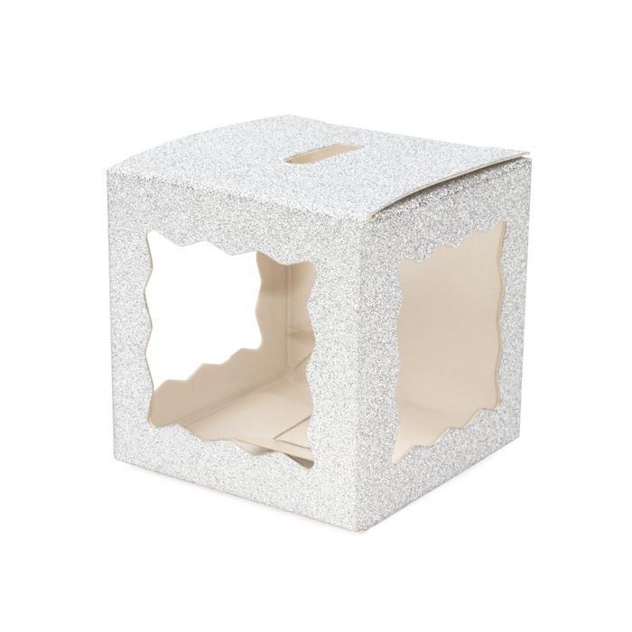 Folding box Glitter Silver 5,1x5,1x5,1 cm 3 sided window