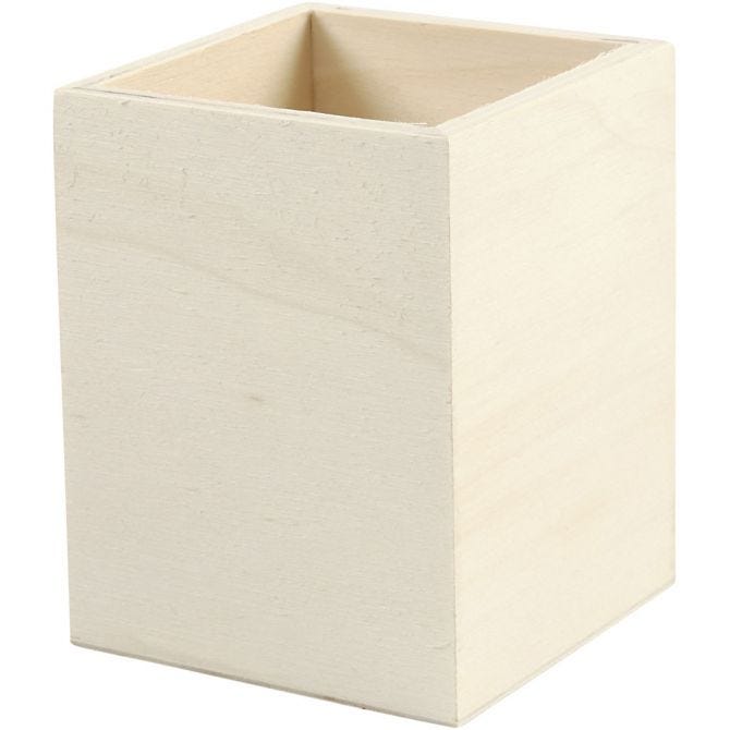Pencil Holder, H: 9.5 cm, size 7.5x7.5 cm, plywood, 1pc