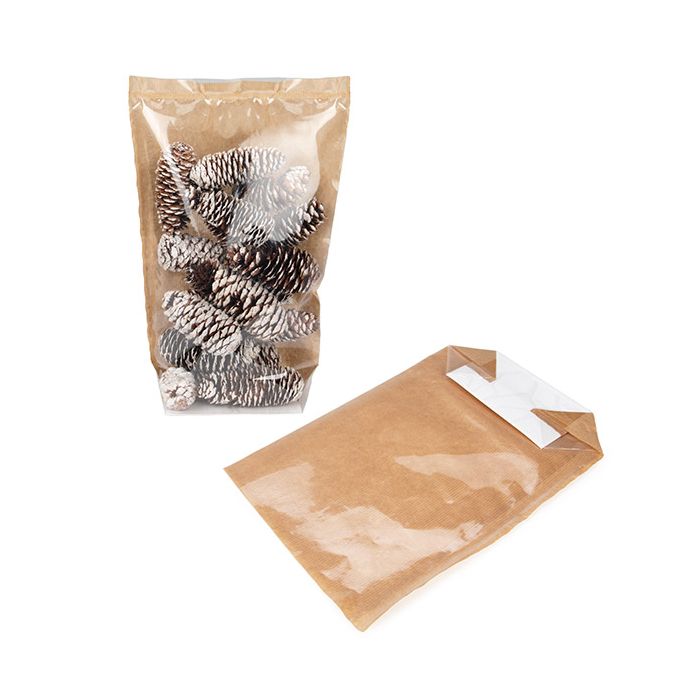 Kraft Block Bottom Bags w/ Paper Insert 12.7x7.6x30.5 cm