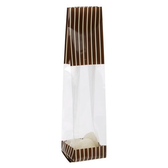 Printed Bags Brown with Cream stripes 5.1x4.8x24.1cm with side gusset