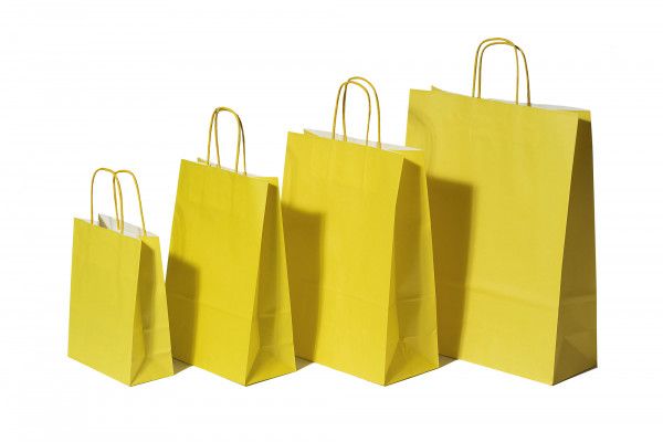 Paper Carrier Bags Yellow 22+10x31cm Kraft 90 grams