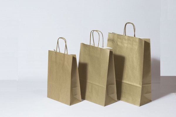 Paper Carrier Bags Gold 26+12x35cm Kraft 90 grams
