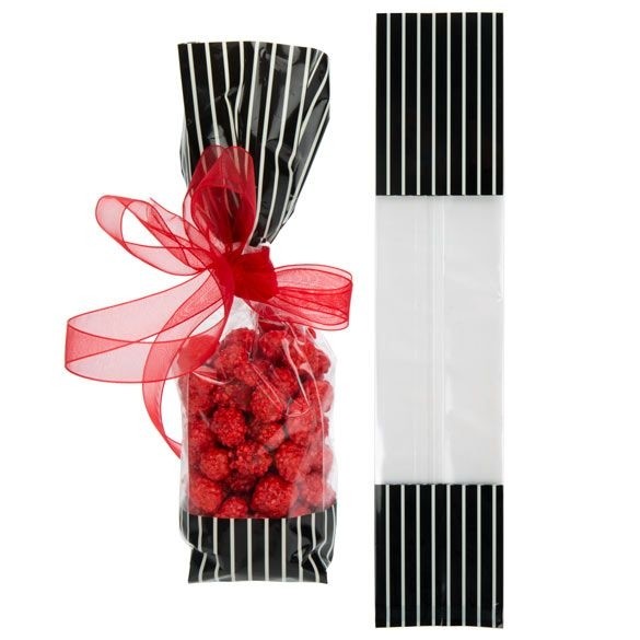 Printed Bags Black with Cream stripes 5.1x4.8x24.1cm with side gusset