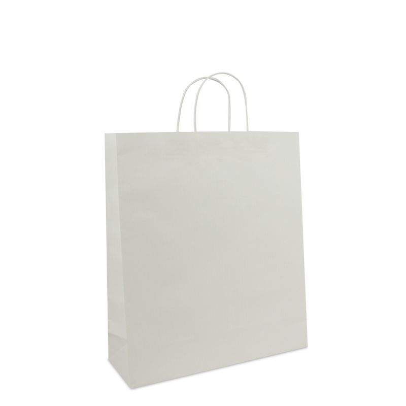 Paper Carrier Bags White 35+12x40cm Twisted Handles + Cardboard Base