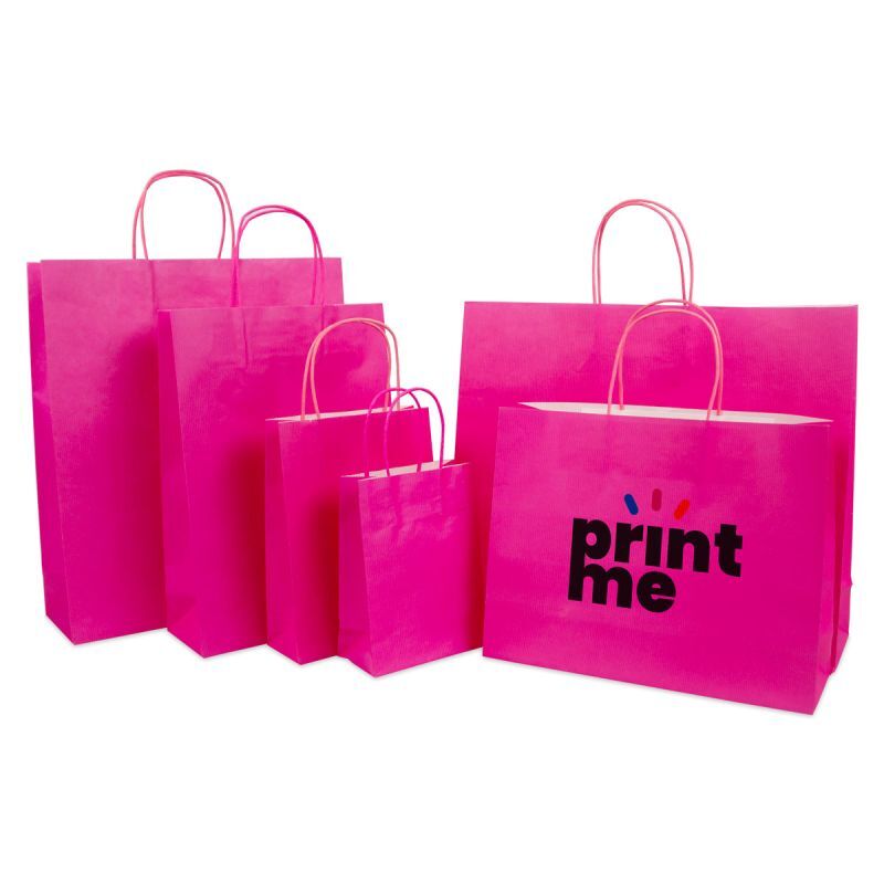 Papiertragetaschen mit gedrehte Griffe und Bodenkarton 14+7x19 cm Rosa (250 Stück) [FP-003019]