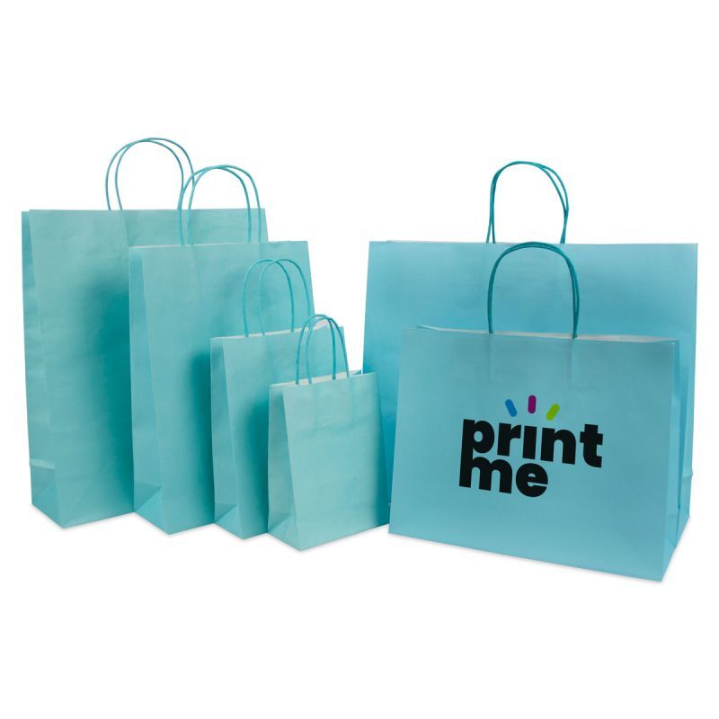 Papiertragetaschen mit gedrehte Griffe und Bodenkarton 14+7x19 cm Blau (250 Stück) [FP-005019]
