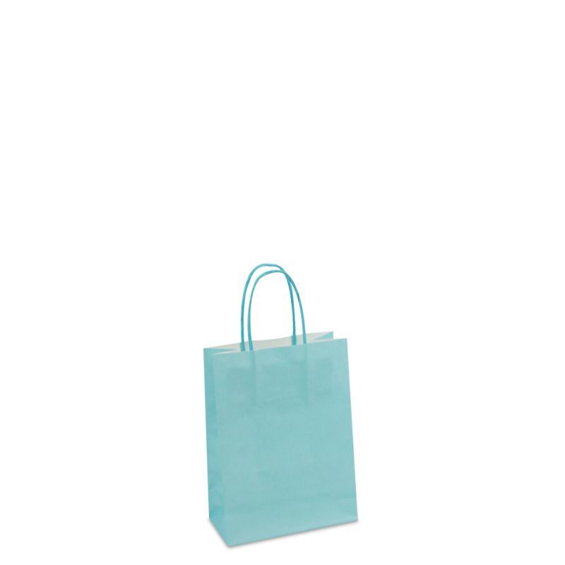 Papiertragetaschen mit gedrehte Griffe und Bodenkarton 14+7x19 cm Blau (250 Stück) [FP-005019]