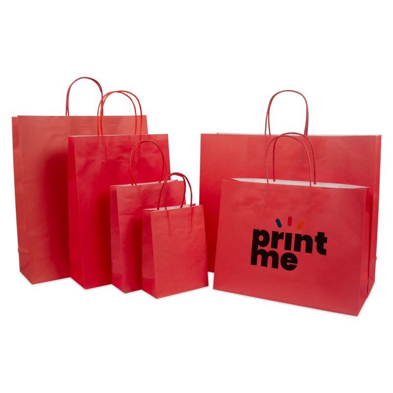 Papiertragetaschen mit gedrehte Griffe und Bodenkarton 14+7x19 cm Rot (250 Stück) [FP-006019]
