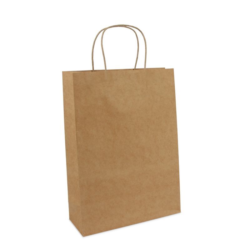 Paper Carrier Bags Brown 25+10x35cm Twisted Handles + Cardboard Base
