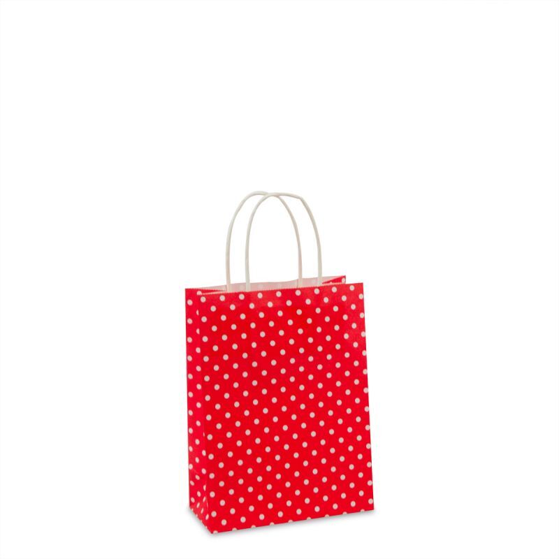 Papiertragetaschen mit gedrehte Griffe - Polka Dots 14+7x19 cm Rot (250 Stück) [FP-012019]