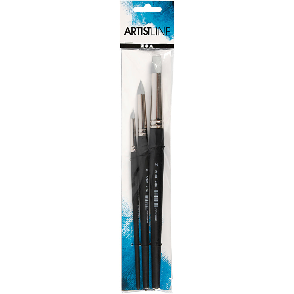 Artist Line Silikon-Pinsel, Nr. 2+6+10, L 19-25 cm, B 6+10+15 mm, Flach,rund, 3 Stk/ 1 Pck [HOB-100274]