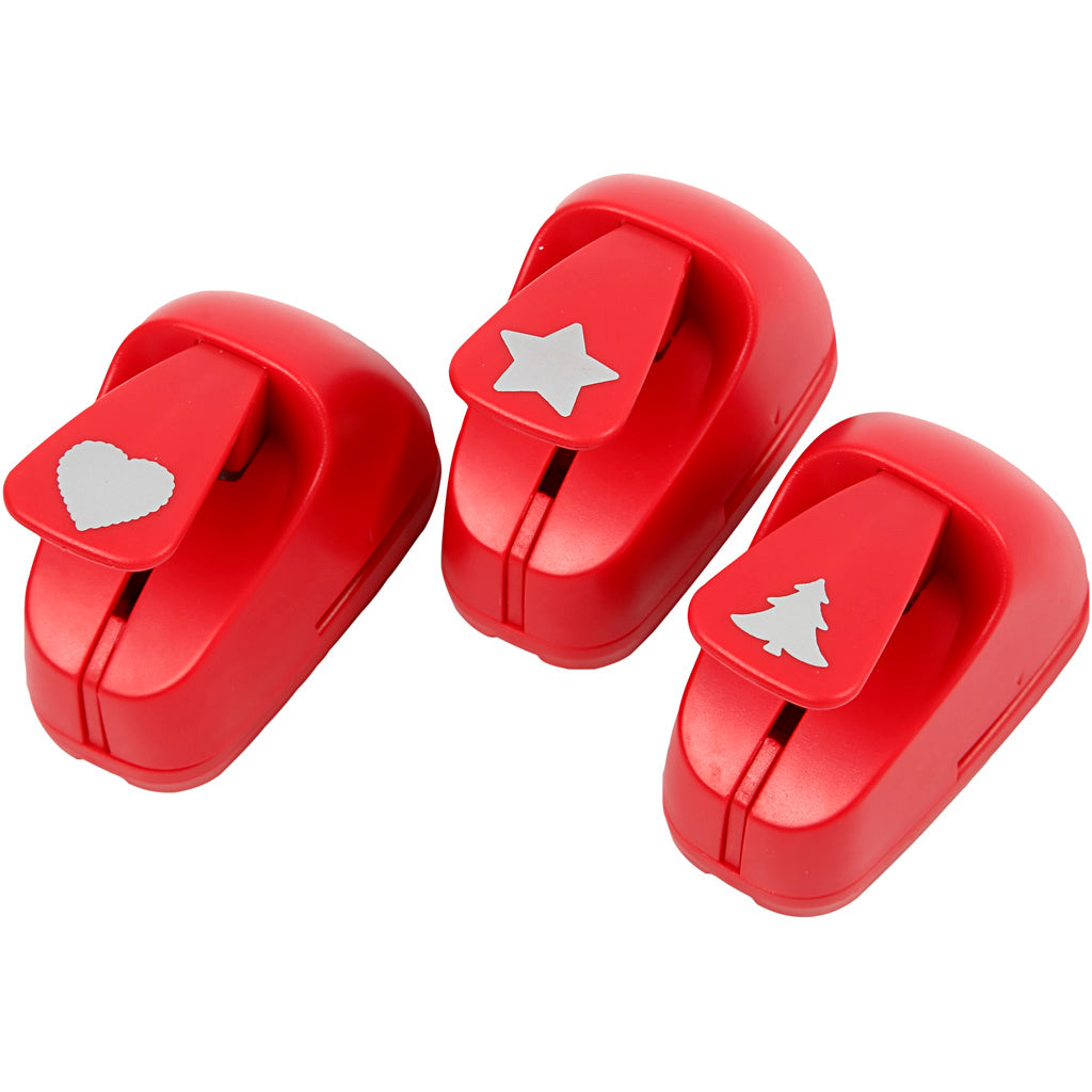 Motivstanzer, Stern, Herz, Weihnachtsbaum, Größe 16 mm, Rot, 1 Set [HOB-11340]