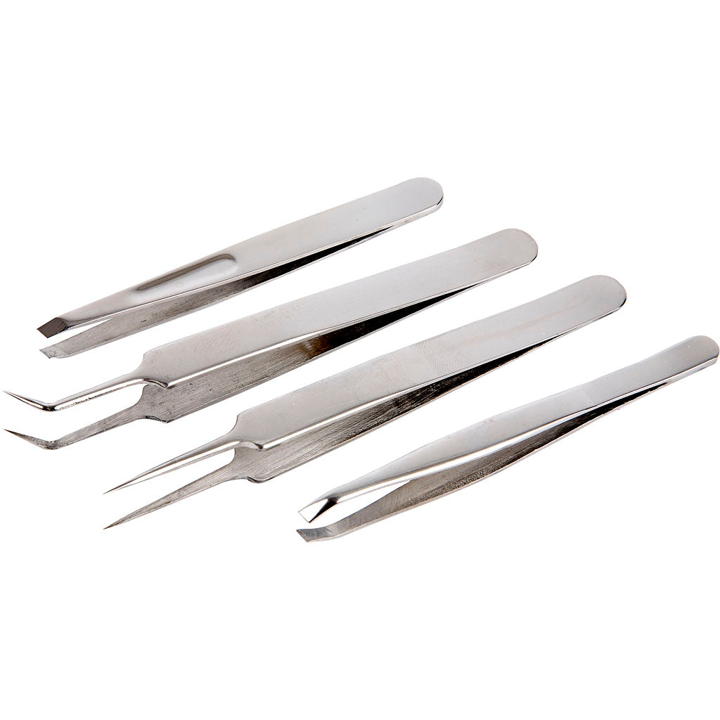Tweezers Set, L: 9-12 cm, 4 pc