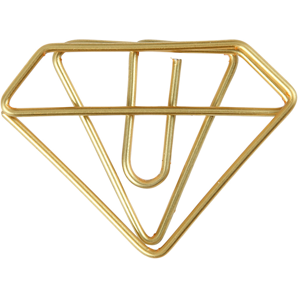 Metal Paperclips, diamond, H: 25 mm, W: 35 mm, gold, 6 pc