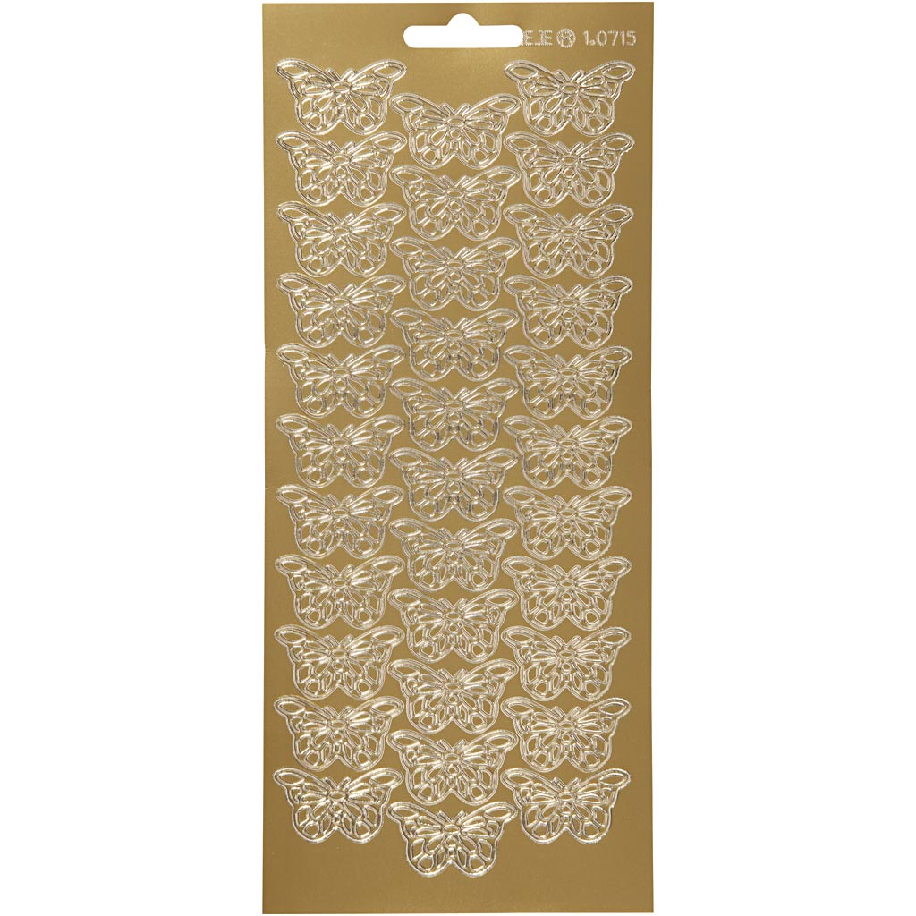 Stickers, butterflies, sheet 10x23 cm, gold, 1 sheet