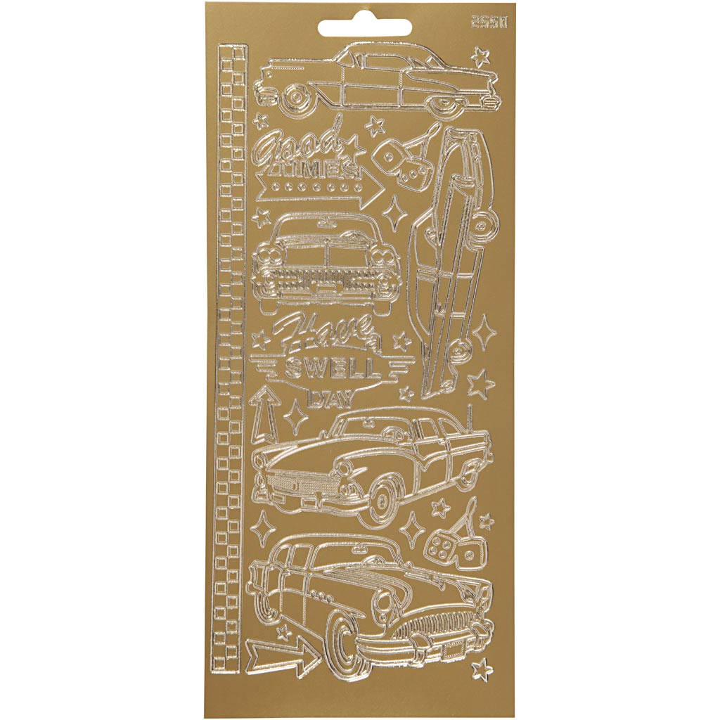 Stickers, cars, sheet 10x23 cm, gold, 1 sheet